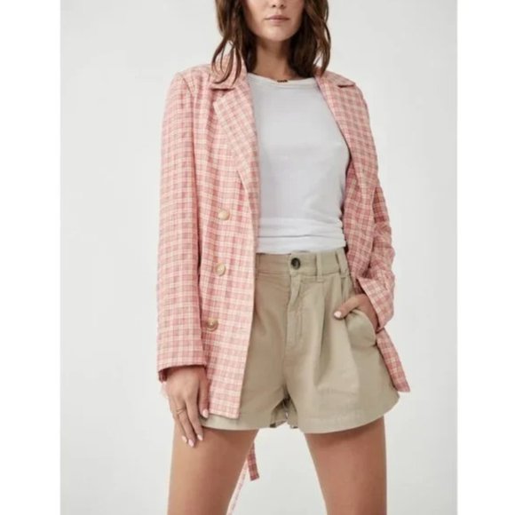 NWT Free People Olivia Gingham Blazer Pink Size Small - Picture 4 of 13